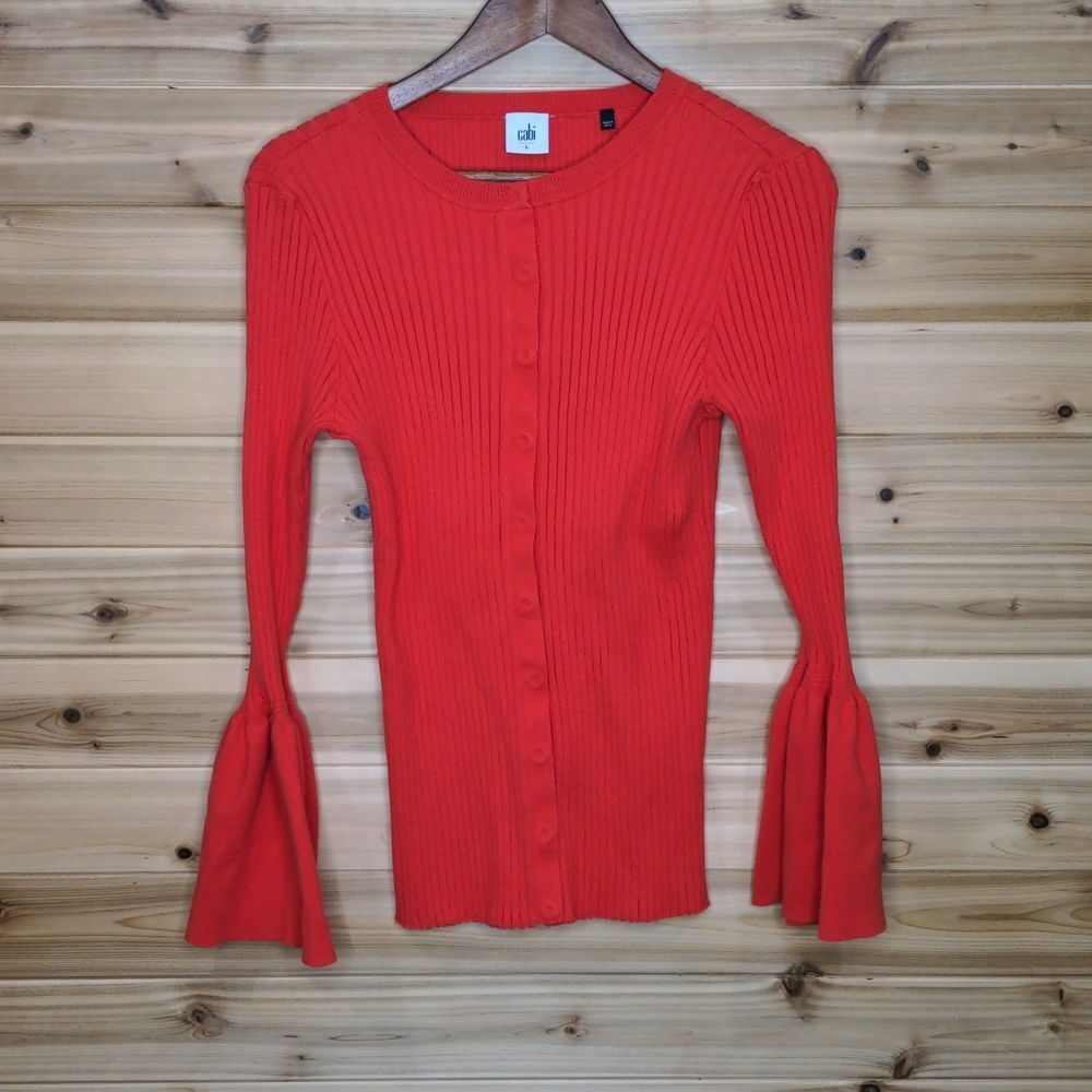 CAbi Vibrant Red Bell Sleeve Cardigan - Picture 2 of 12
